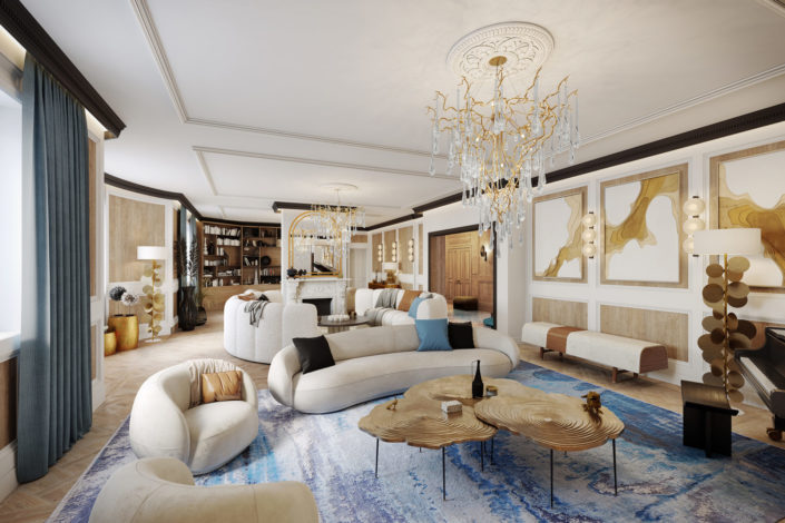 Salon 3D d'un appartement de luxe | Paris
